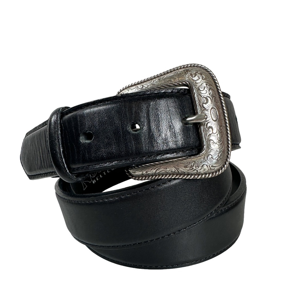 Nocona plain‎ Black Leather Belt with Silver Buckle western cowboy